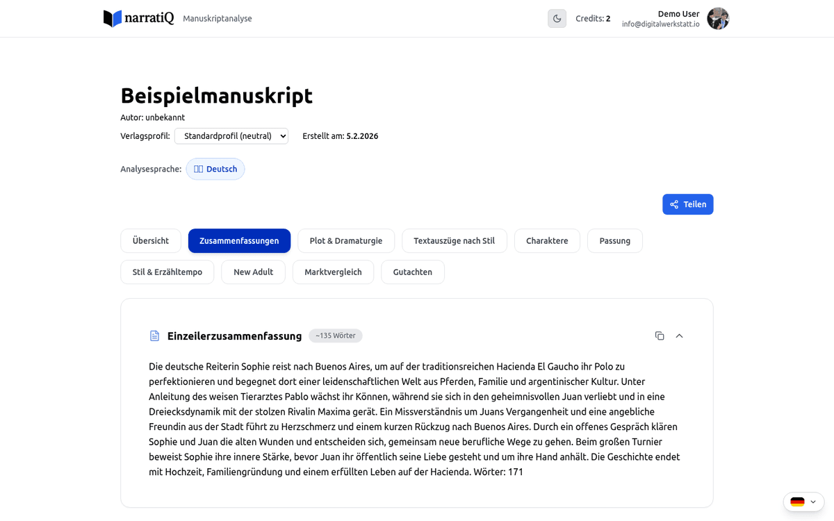 narratiQ Ersteinschätzung: Zusammenfassung, Stärken und Elevator Pitch auf einen Blick