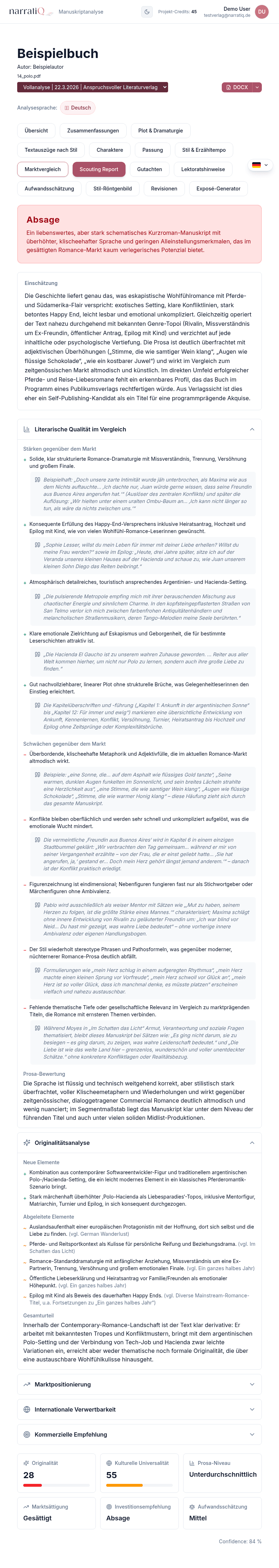 narratiQ Scouting Report: Empfehlung, Einschätzung und Marktvergleich mit Zitaten
