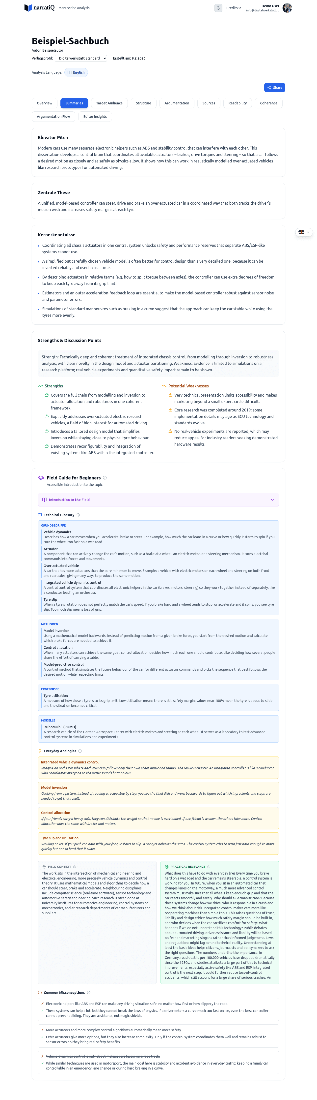 Summaries tab with glossary and everyday analogies