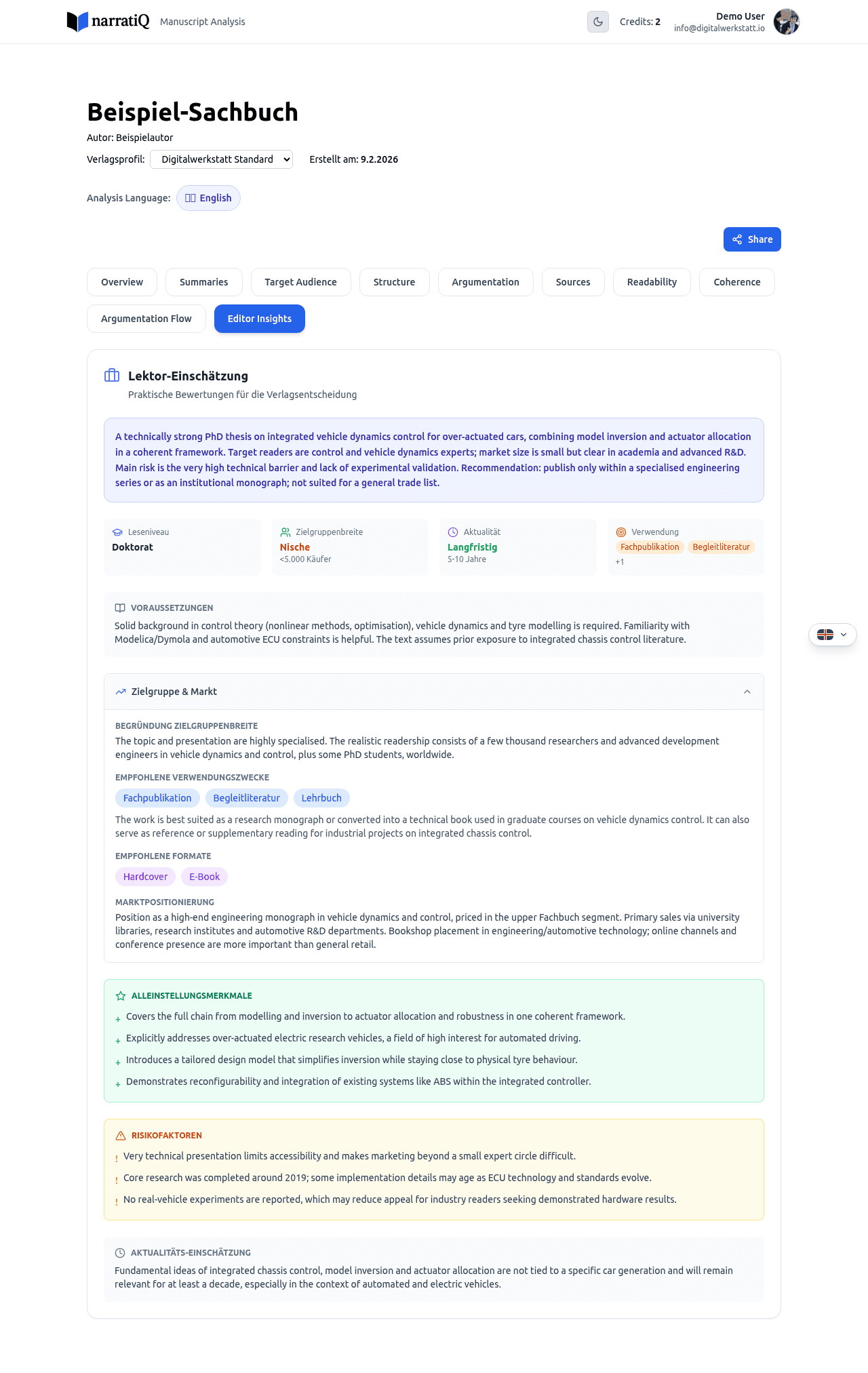 Editorial assessment with market positioning and recommendations